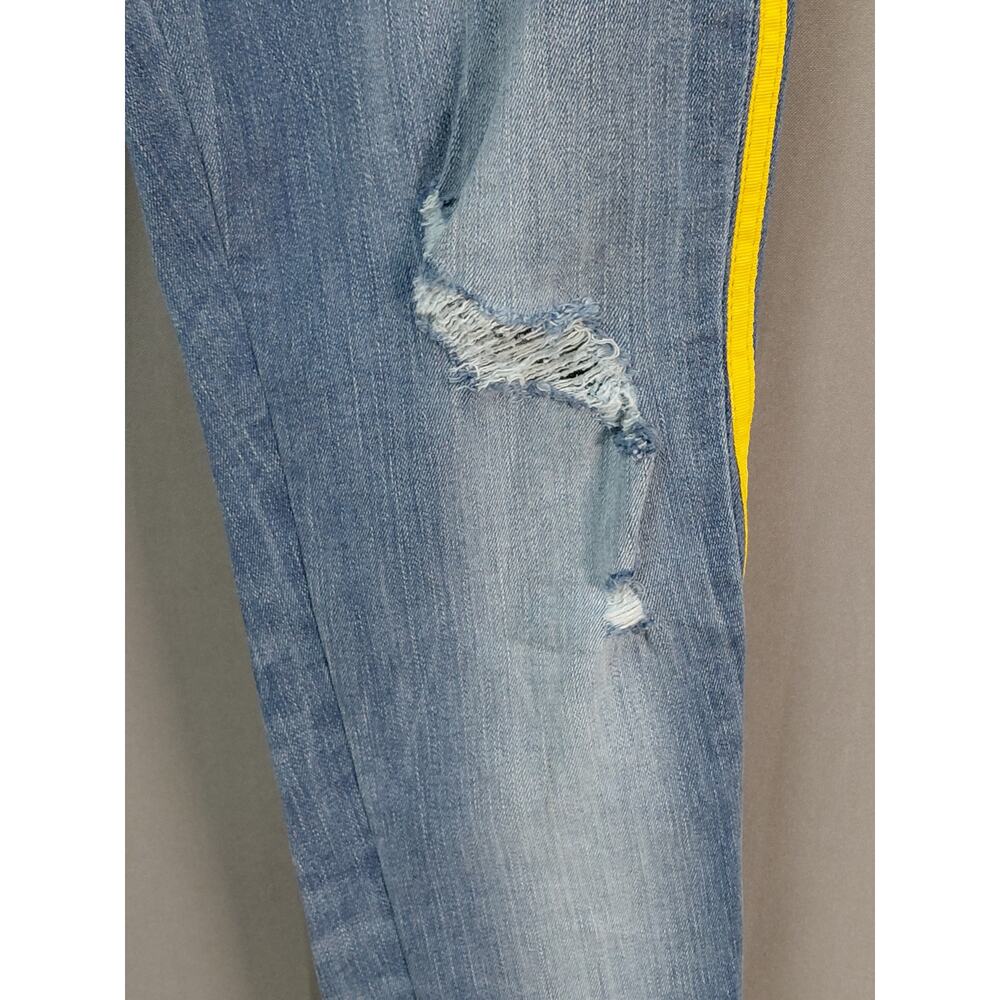 Express Ankle Legging Mid Rise Yellow Stripe Blue Jeans Women Size 4R - Picture 11 of 16